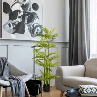 Pianta Artificiale di Palma da 140 cm a 45 Foglie e 5 Rami con Vaso Ø15x12 cm, per Interni ed Esterni, Verde