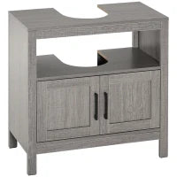 kleankin Mobile Sottolavabo con Armadietto a 2 Ante e Ripiani in Legno 60x30x60cm, Grigio