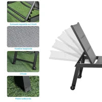 Sdraio da Giardino Reclinabile su 5 Livelli Rivestimento Imbottito, Alluminio e Texteline, 72x168x102cm Grigio