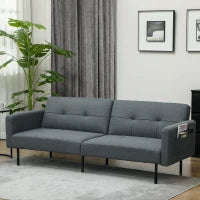 Divano Letto Clic Clac con Schienale Regolabile in Tessuto Effetto Lino, Legno e Acciaio, 200x77x72 cm, Grigio