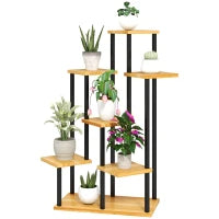 Supporto per Piante a 7 Livelli per Interno ed Esterno, Scaffale Piante in Acciaio e Legno, Legno Naturale
