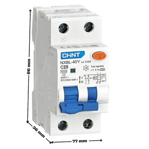 Chint 519864 nxbl-40y 1p+n c 25a 30ma a 4,5ka interruttore differenziale