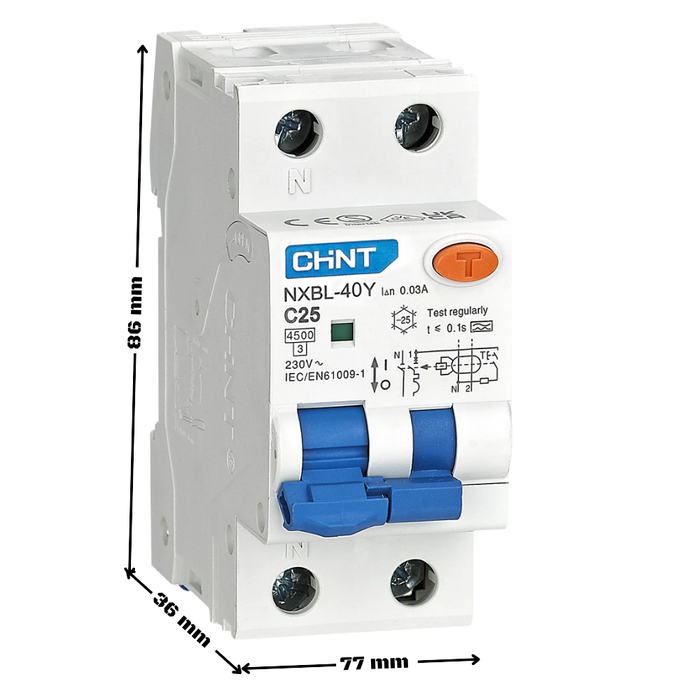 Chint 519864 nxbl-40y 1p+n c 25a 30ma a 4,5ka interruttore differenziale