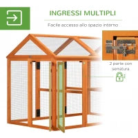 Gabbia per Galline in Legno con Porte Multiple e Rete in Metallo, 140x88.5x106cm, Arancione