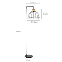 Lampada da Terra di Design Stile Industriale in Metallo e Rattan, Illuminazione Casa e Ufficio, 44x34x154cm, Nero