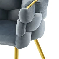 Sedia Imbottita in Velluto con Struttura Dorata, Supporti Regolabili delle Gambe Anteriori, 50×47×80 cm, Grigio