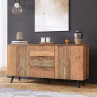 Credenza Vintage in Legno Marrone con 3 Cassetti e Ripiani Regolabili per Soggiorno e Sala da Pranzo, Marrone antico