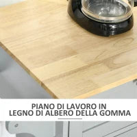 Carrello da Cucina Multiuso in Legno con 2 Cassetti, 3 Antine e 4 Ruote 121x46x91cm, Grigio