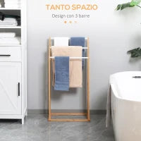 Portasciugamani a 3 Sbarre in Bambù , Design Leggero e Portatile, 48x25.8x94 cm, color Legno