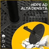 Base per Ombrellone da Giardino Rotonda Effetto Rattan Ø45cm Peso da 9.5kg, Nero