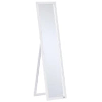 Specchio a Figura Intera con Supporto Richiudibile e Fori Per Montaggio, in Legno e Vetro, 37x37x154 cm, Bianco