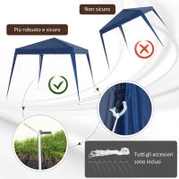 Gazebo Pieghevole da Giardino 2.4x2.4m con Struttura in Acciaio e Corde Antivento, Blu
