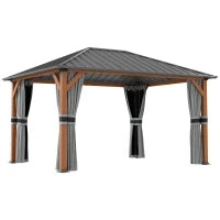 Pergola da giardino con tetto rigido in metallo zincato, struttura in alluminio, tendaggi e zanzariere, 3x4 m