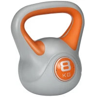 Kettlebell 8kg in PU e Sabbia con Base Piatta e Impugnatura per Stacchi, Squat e Sollevamenti, 20x14x24 cm, Arancione
