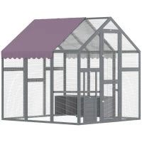 Recinto per Galline, Pollaio con Tetto Impermeabile, 2 Nidi, 2 Posatoi, per 6-8 Galline, 1.7 x 1.8 x 1.8 m, Grigio