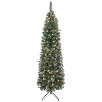 Albero di Natale Illuminato con 200 Luci LED, 42 Pigne e 42 Grappoli di Bacche, Ø65x180 cm, Verde e Argento