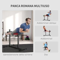 Sedia Romana Regolabile su 6 Posizioni con Maniglie Laterali, in Acciaio e PU, 110x70x95 cm, Nero