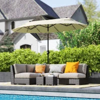 Ombrellone Doppio con Luci LED e Base a Croce, in Poliestere e Acciaio, 295x150x219 cm, Bianco Crema