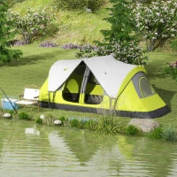 Tenda da Campeggio 6 posti con 2 Spazi Separati, in Poliestere e Fibra di Vetro, 450x215Px180 cm, Verde