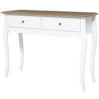 Tavolo Consolle Moderno con 2 Cassetti in Legno, 100x35x76.5 cm, Bianco e Marrone Scuro