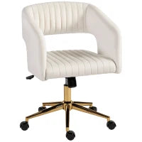 Sedia da Scrivania Girevole con Rivestimento in Velluto, Regolabile in Altezza con Funzione di Inclinazione, Bianco Crema