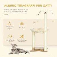 Albero Tiragraffi per Gatti max 5kg con Amaca, Palline da Gioco e Pali in Sisal, 53.5x53.5x90 cm, Beige