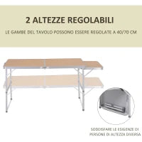 Tavolo Pieghevole da Campeggio 5Kg, Facile da Trasportare, con Pannello Estraibile 120cm x 60cm x 40/70cm