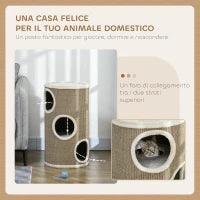Cuccia per Gatti a 3 Livelli con Tiragraffi in Sisal e Peluche, Ø38x70cm, Marrone