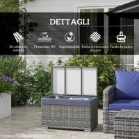 Baule da Giardino in Rattan PE con Rivestimento Interno in Tessuto Impermeabile, 76x45x48 cm, Grigio