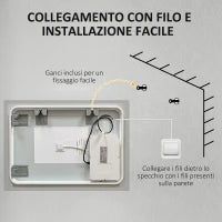kleankin Specchio Bagno LED Antiappannamento con 3 Colori e Luminosità Regolabile, in Metallo e Vetro, 80x60x3 cm