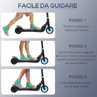 Monopattino Elettrico Pieghevole per Bambini 6+ Anni ad Altezza Regolabile, 71x36.5x75-80 cm, Nero e Azzurro