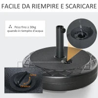Base per Ombrellone Rotonda Ø55cm in Plastica da 30kg per Pali da Ø38-48mm, Nero