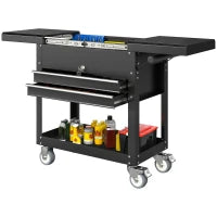 Carrello da officina, su rotelle con piano scorrevole, cassetti bloccabili, 130x38x80cm, Nero