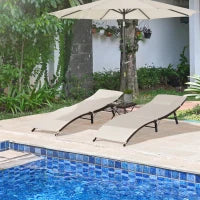 Lettini Prendisole Richiudibili con Cuscini Rimovibili e Tavolino Pieghevole, Set 3 Pz in Rattan, Crema