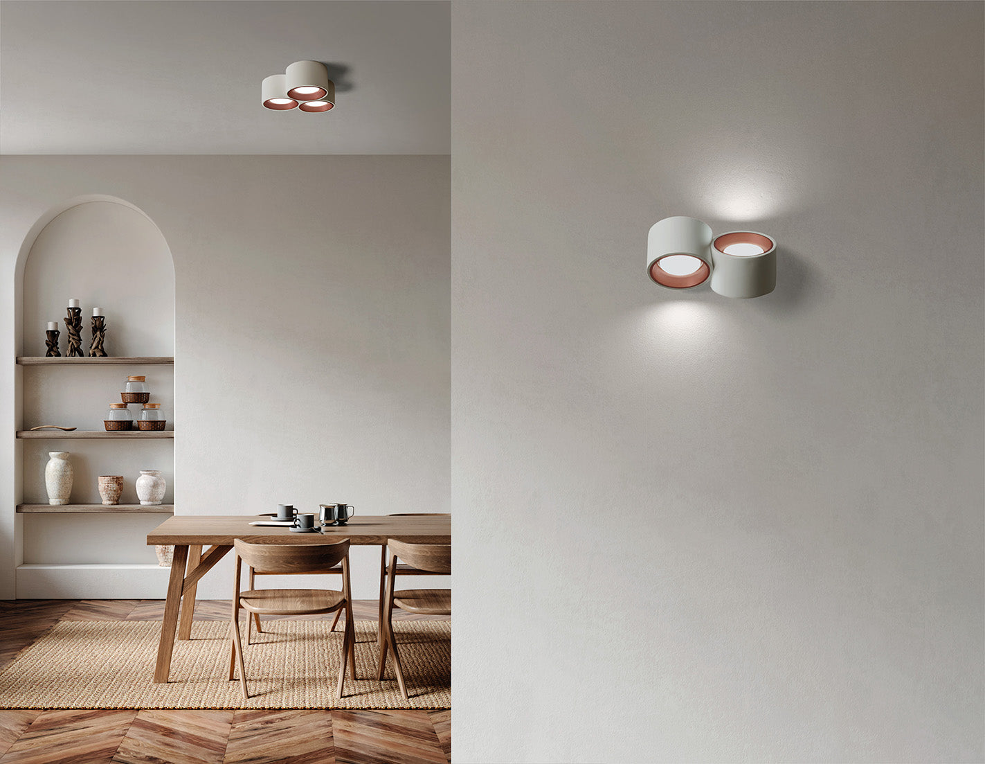 NASSO lampada da Soffitto 3 Luci attacco GX53 Tonda rame in gesso e alluminio