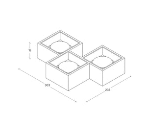 NASSO  lampada da Soffitto 3 Luci attacco GX53 quadrata bianco in gesso e alluminio