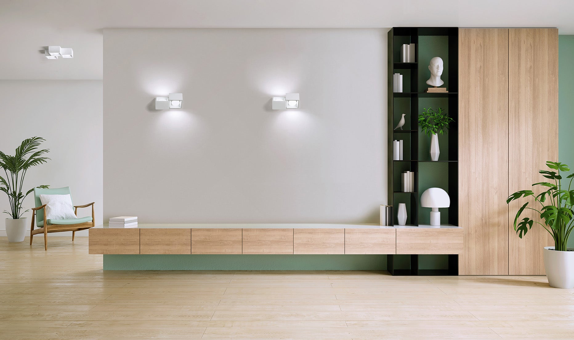 NASSO  lampada da Soffitto 3 Luci attacco GX53 quadrata bianco in gesso e alluminio