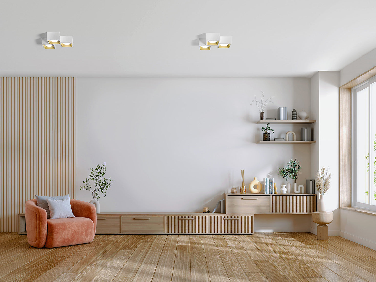 NASSO  lampada da Soffitto 3 Luci attacco GX53 quadrata ottone in gesso e alluminio