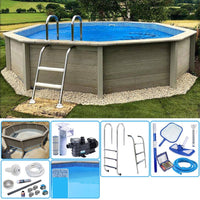 Kit Piscina Cemento Effetto Legno Naturalis Decagonale  4,93 X H 1,28 M Con Filtrazione A Cartuccia