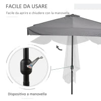 Ombrellone Semicircolare da Parete 2.5x2.3m, con Apertura a Manovella, in Metallo e Poliestere, Grigio
