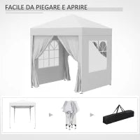 Gazebo Pieghevole Pop Up 2x2 m con 4 Pareti Rimovibili in Poliestere e Acciaio, Bianco