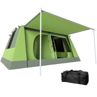 Tenda da Campeggio a Tunnel per 4-8 Persone con 2 Stanze, Tenda Campeggio Familiare Impermeabile 3000mm con Porta, Finestre Laterali e Tasche, 405x305x225cm, Verde