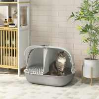 Lettiera per Gatti Chiusa con Gattaiola e Paletta, in PP, 58x46x39 cm, Grigio Chiaro e Bianco