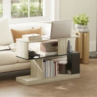 Tavolino a forma S, a 3 livelli con scaffali, 90 x 30 x 61 cm, Legno naturale e nero