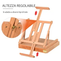 Cavalletto in Legno di Faggio con Cassetto Inferiore, Altezza e Angolazione Regolabile, 42x36x12.5 cm