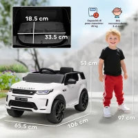 Macchina Elettrica per Bambini a Licenza Land Rover con Fari, Clacson e Cintura,106x65.5x51 cm, Bianco