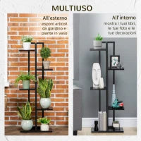 Scaletta Portavasi a 5 Livelli per Interni ed Esterni in MDF e Acciaio, 40x22x113 cm, Nero