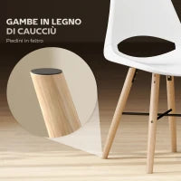 Set di 2 Sedie da Pranzo in Plastica e Legno Stile Nordico con Schienale Curvato, Bianco