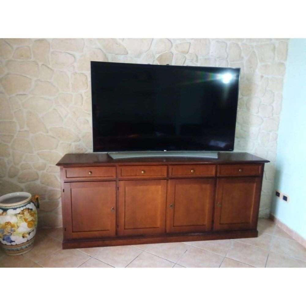 shopinnovativo Credenza color noce con 4 ante e 4 cassetti, in stile classico,  in legno e mdf con rifinitura in noce lucido 205x42x85