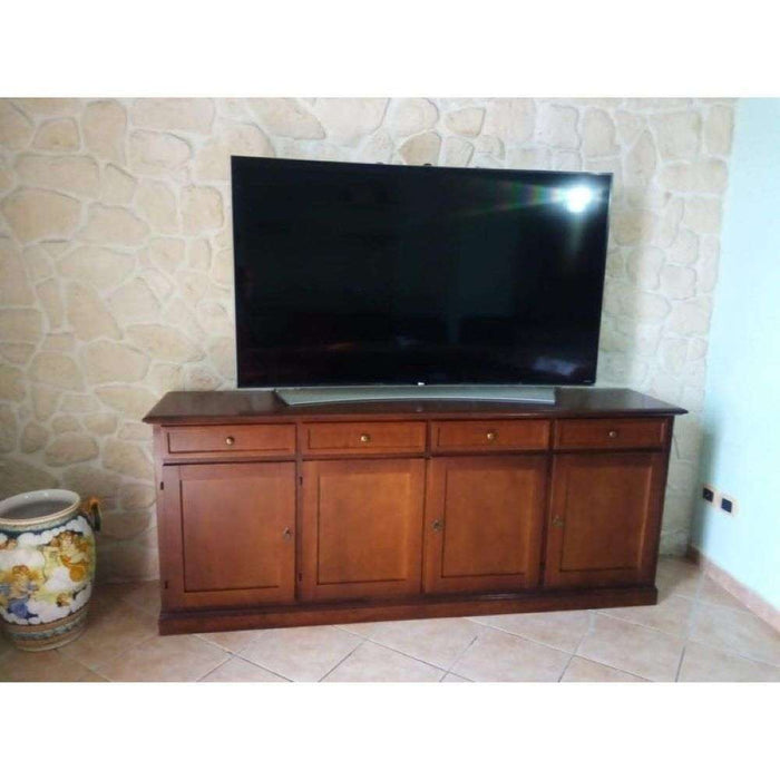 shopinnovativo Credenza color noce con 4 ante e 4 cassetti, in stile classico,  in legno e mdf con rifinitura in noce lucido 205x42x85